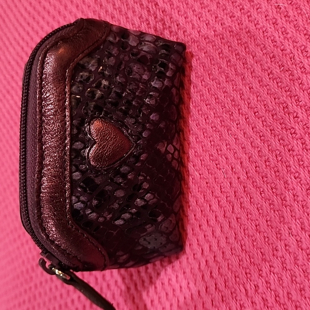 NWOT Brighton Black Snakeskin Coin Purse, Metallic Deep Pink Leather Trim